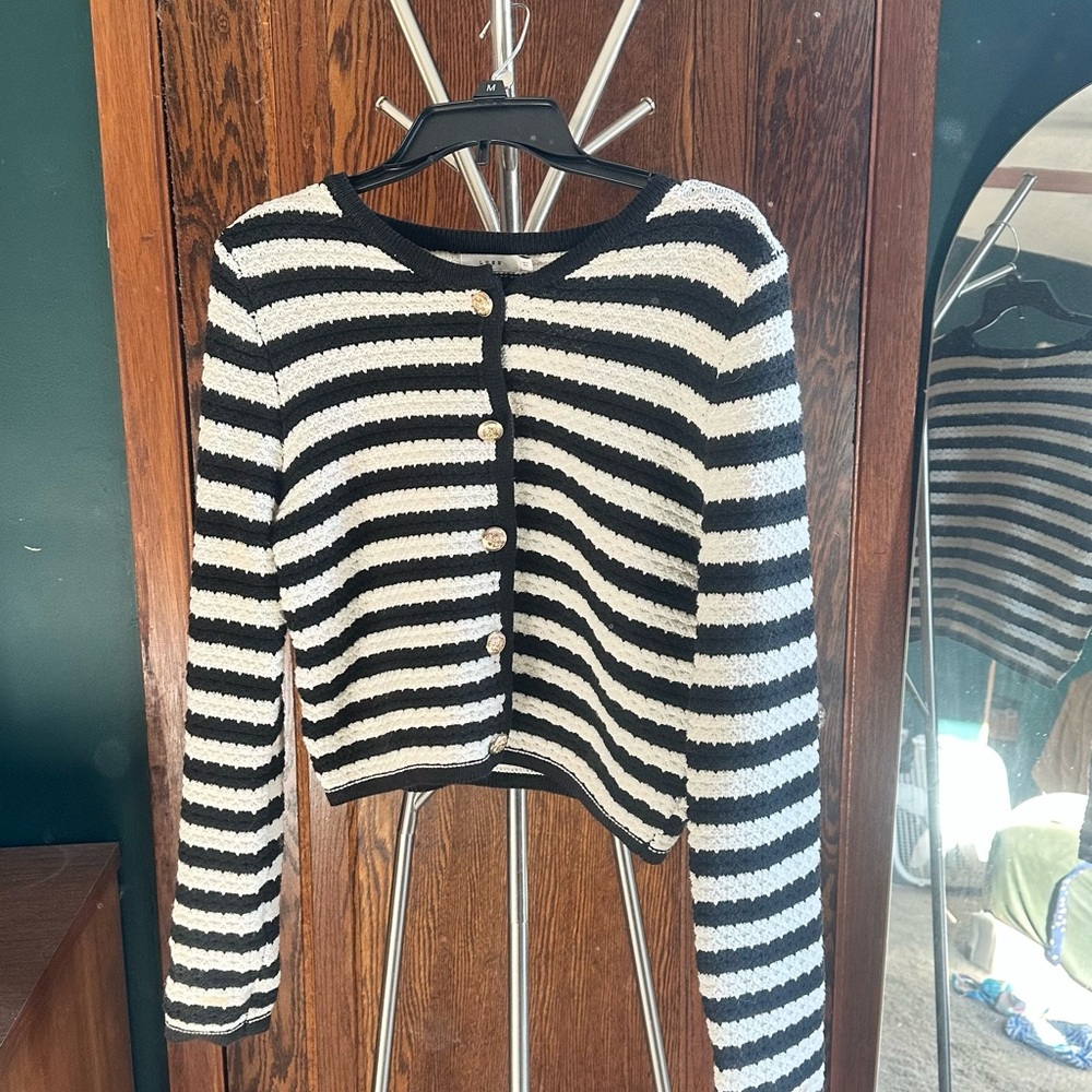 Lush Button Down Striped Structured Sweater Size … - image 3